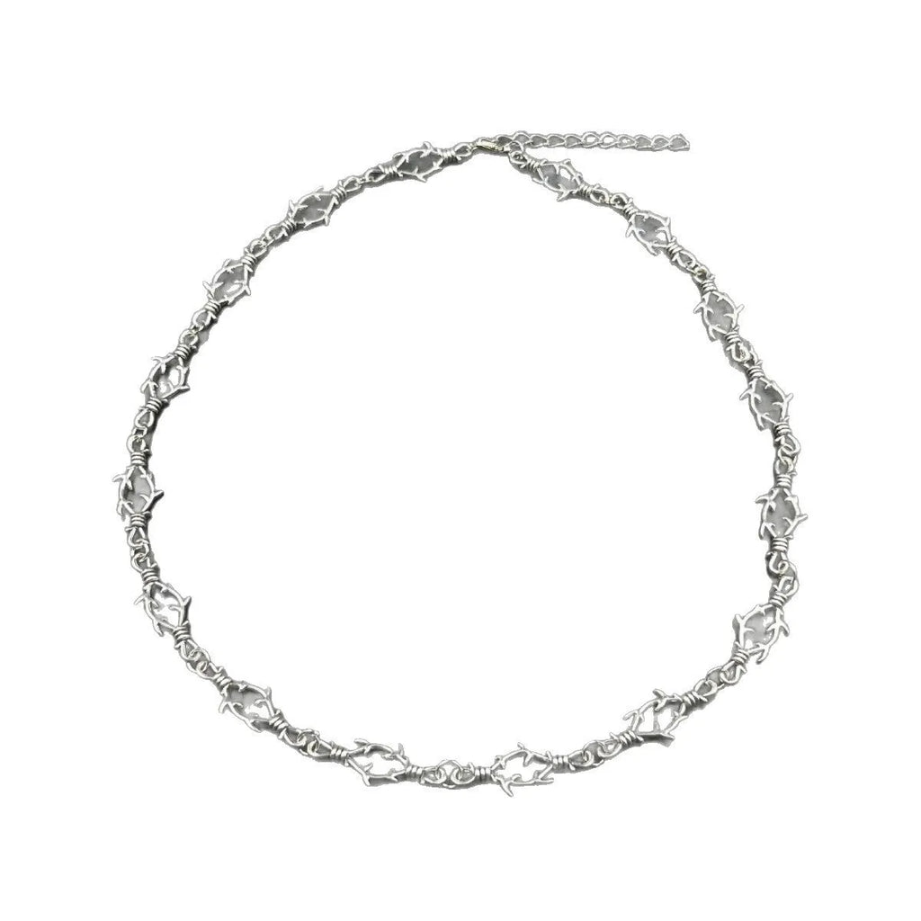 Gothic punk thorn chain clavicle necklace in zinc alloy, electroplated, colour XLA-160, geometric thorn design