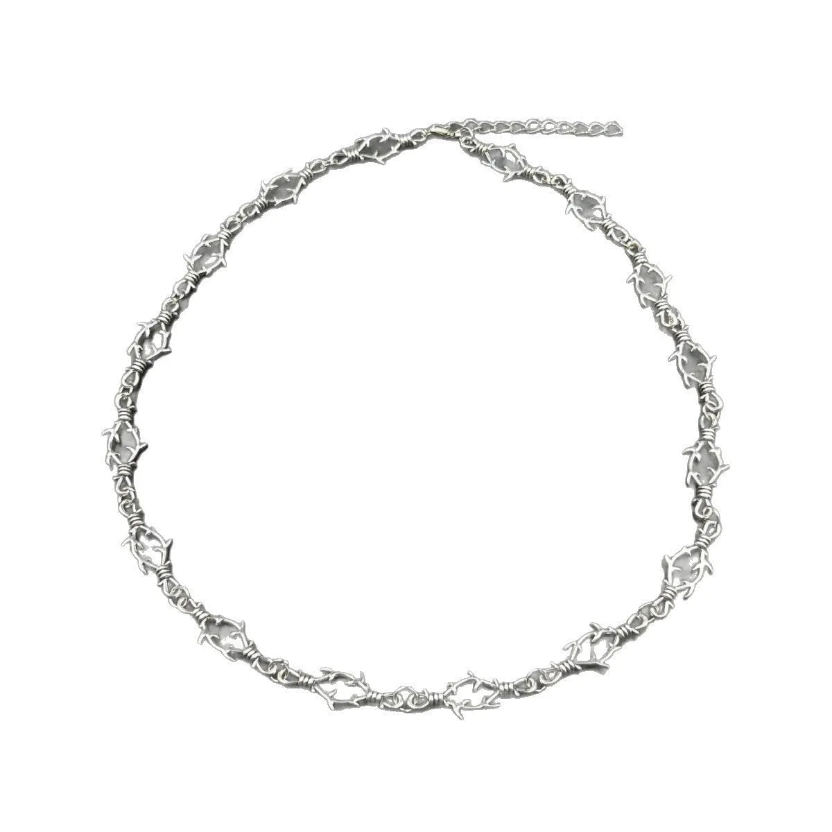 Gothic punk thorn chain clavicle necklace in zinc alloy, electroplated, colour XLA-160, geometric thorn design