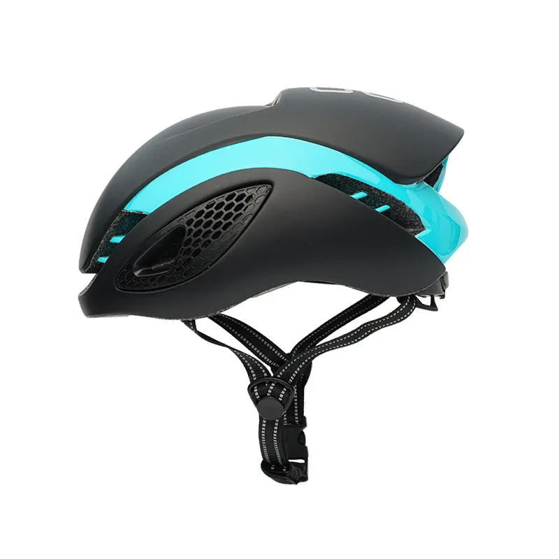 Adult road bike helmet in black with hard PC shell and EPS liner, one size 48-59cm, simple pattern