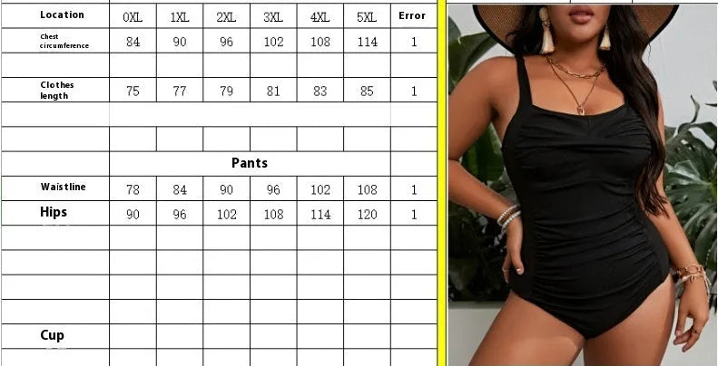 Black plus size one-piece swimsuit for women on a hanger, showing sleeveless design.