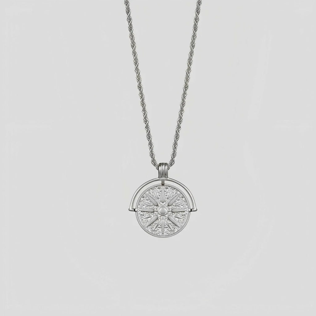 Gold titanium steel sunflower embossed pendant necklace with hemp flowers chain, adjustable 41-50 cm