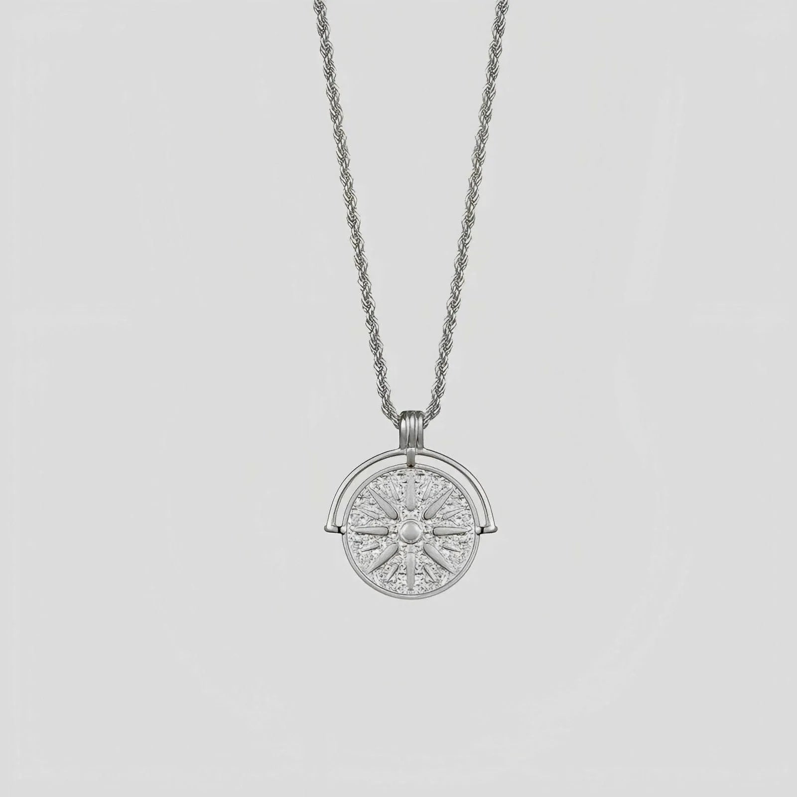 Gold titanium steel sunflower embossed pendant necklace with hemp flowers chain, adjustable 41-50 cm