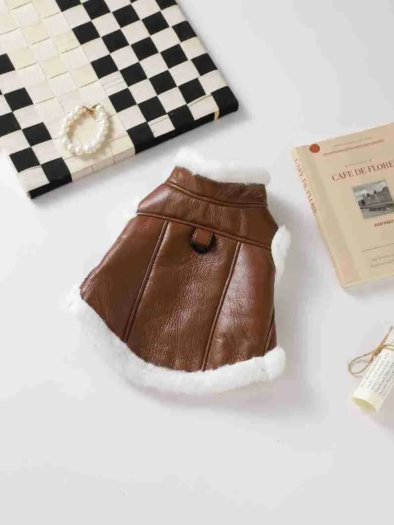 Leather dog jacket in black and brown colours for autumn and winter wear