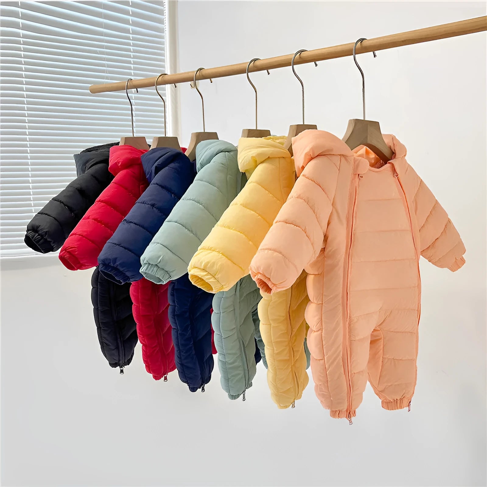 Baby cotton zip-up climbing romper hoodie in solid colour for boys and girls 70-100cm