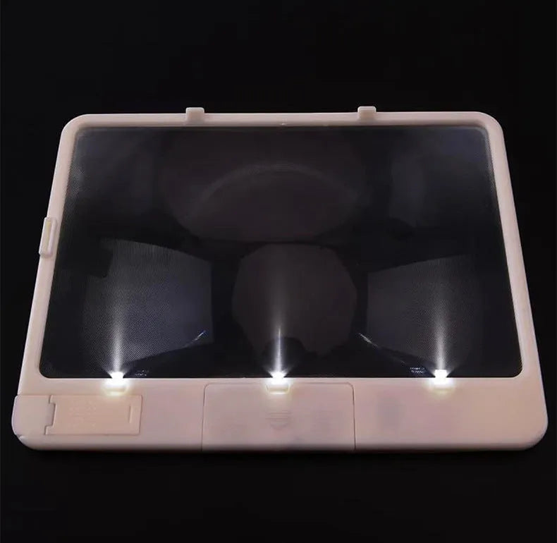 Black and white LED magnifying glass with 3x lens on a desk