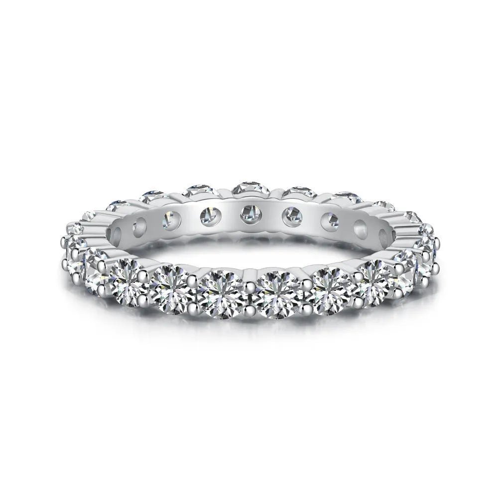 S925 sterling silver ring with round geometric design in platinum white diamond finish