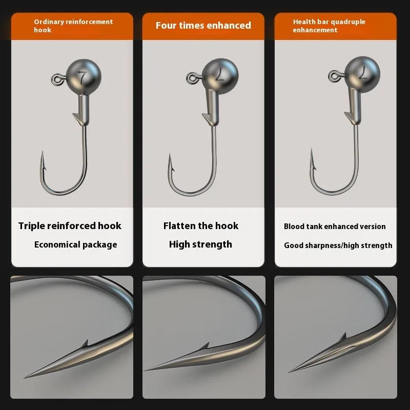50-piece enhanced jig hook fishing set with strengthened construction and primary colour options