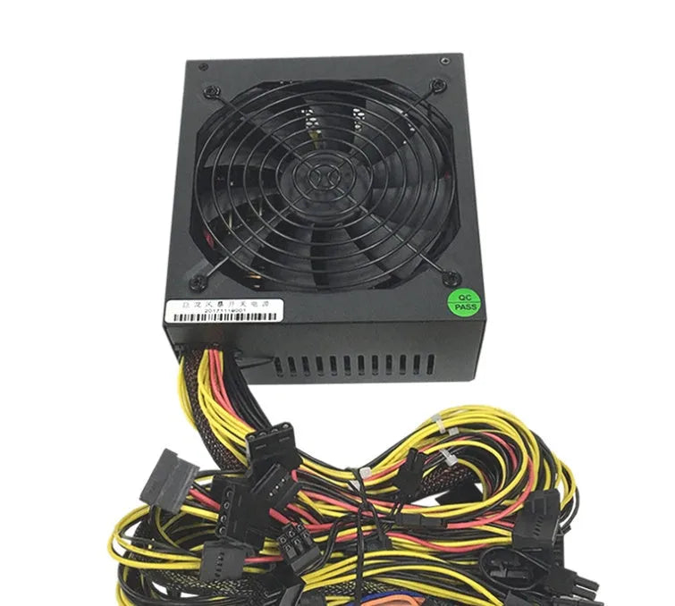Black server power supply unit with multiple connectors for AMD-compatible systems
