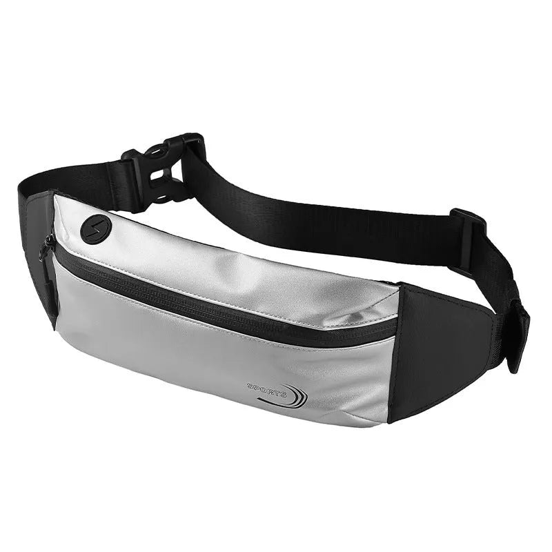 Men's black waterproof polyester waist bag with zip, shown at 45cm wide.