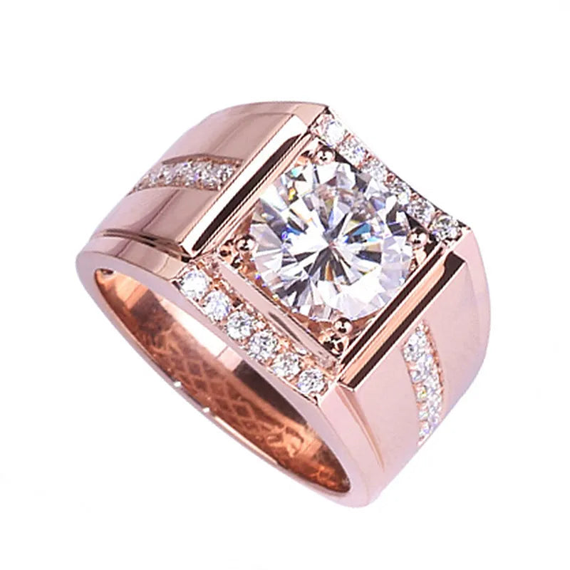 Men's adjustable geometric diamond zircon ring in gold electroplated colours