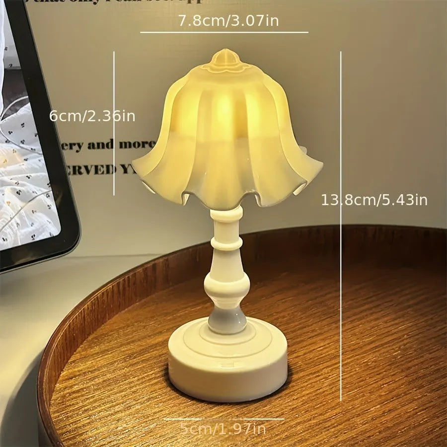 Decorative cute table lamp with built-in battery, cartoon geometric stereo shape, Blue Bell Flower size, and pleated or bell flower colour options