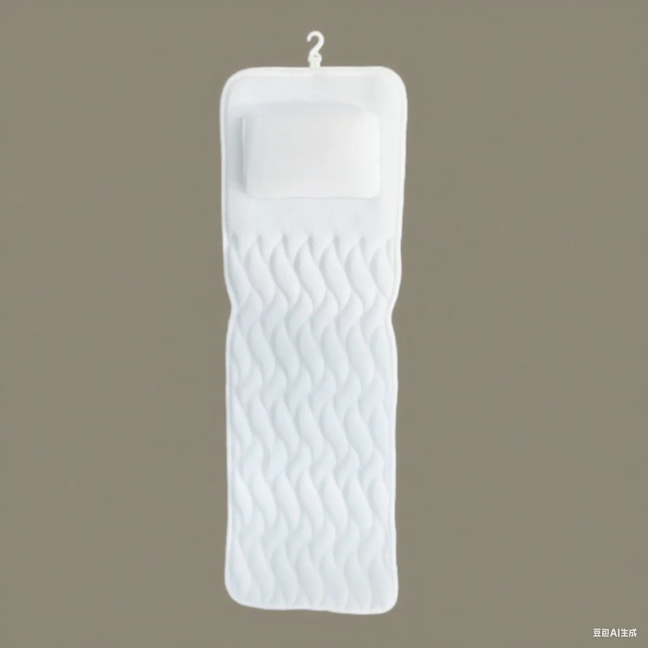 White bathtub pillow with 4D mesh fabric and seven suction cups on a bathtub.