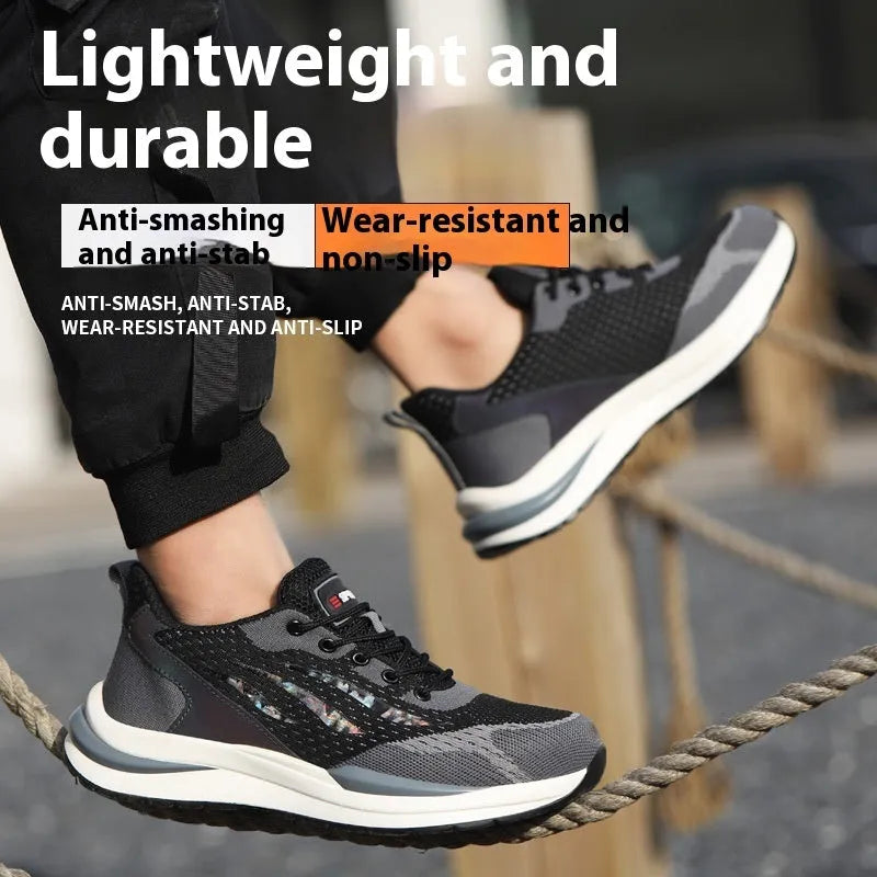 Men's black grey electrician safety shoes with low-top design and lace-up closure