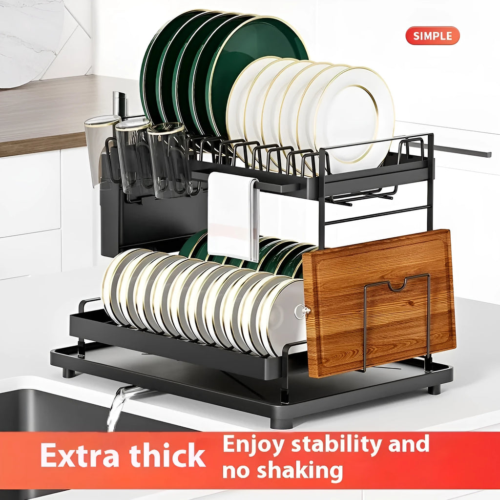 White double-layer kitchen storage rack with removable shelves for draining and organisation.