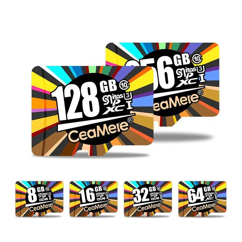 Class 10 TF memory card for mobile phone monitoring, available in 8GB to 256GB capacities