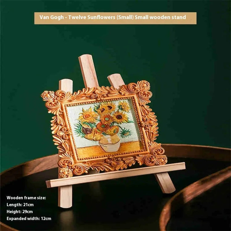 DIY filled oil painting craft kit with epoxy clay base, acrylic paints, and brushes for creating textured Van Gogh or Monet art reproductions.