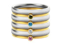 Engraved December birthstone ring in titanium steel with geometric shape on a grey background.