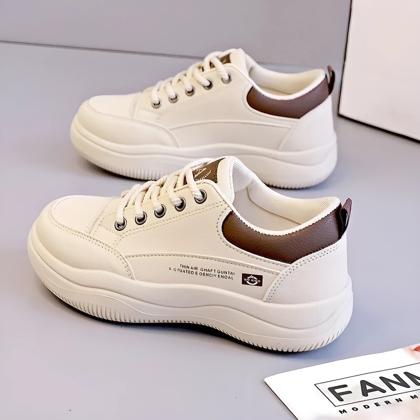 Women's Korean-style white leather shoes with cross straps and round toe