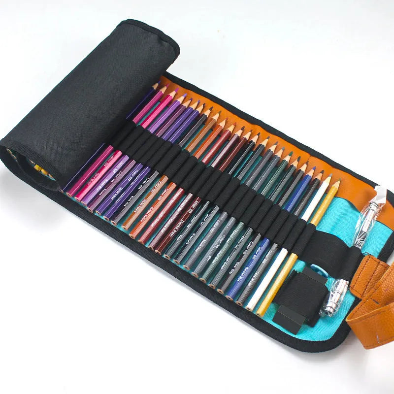 Set of 50 coloured wooden pencils in a hard case for oily painting artwork.
