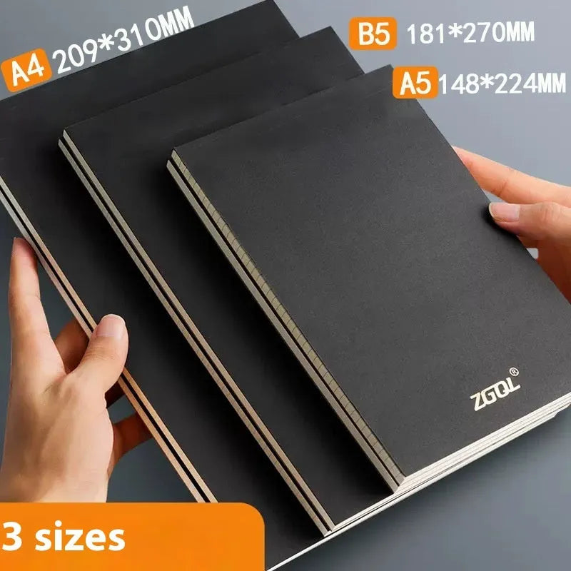 A5, B5, and A4 tearable writing pads showing blank, grid, and horizontal line page options.
