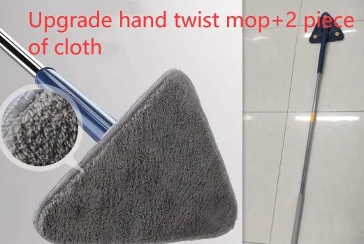 Extendable blue triangle mop with 360 rotating head and automatic water squeezing mechanism