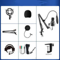 Black wired capacitor microphone with shockproof support and cantilever frame for phone K song and computer recording
