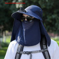 Men's sun protection hat with USB fan and face covering shawl in khaki colour for outdoor activities