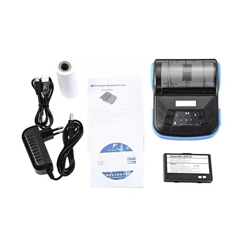 Thermal Bluetooth 80mm handheld wireless bill printer with charger and roll paper