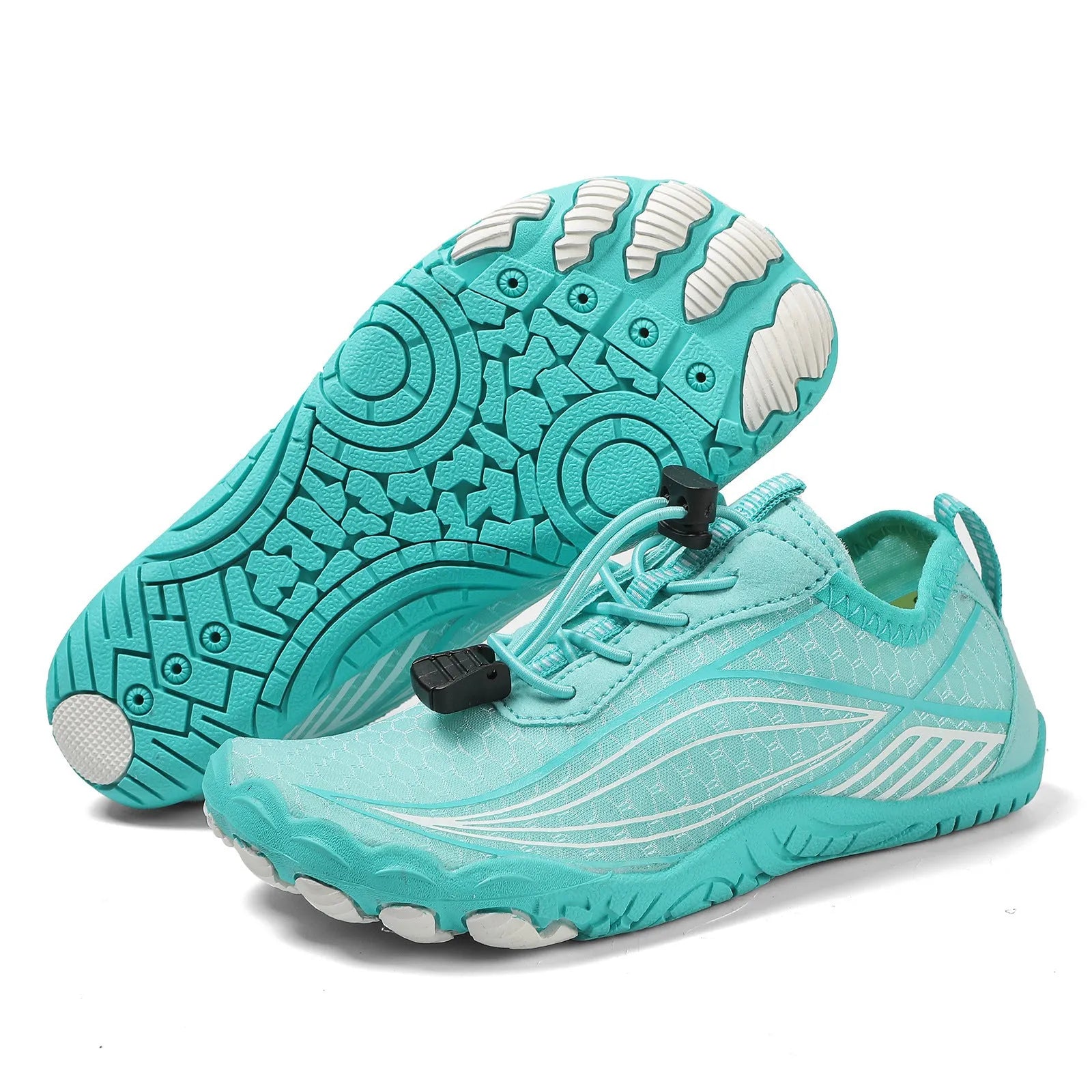 Children's quick-drying wading shoes with non-slip rubber soles in black, grey, pink, and blue colour options