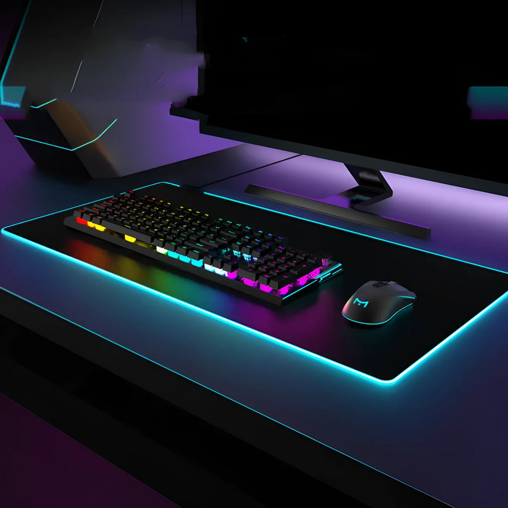 RGB luminous rubber mouse pad, 4.0mm thick, USB powered, in 900x400mm size with lit edge