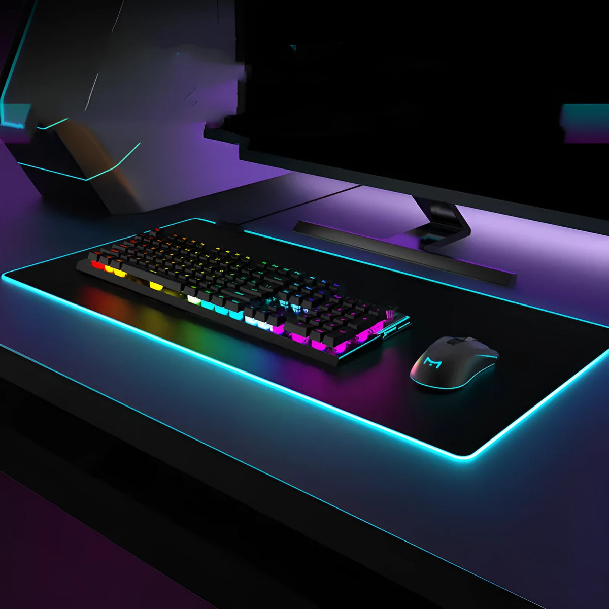 RGB luminous rubber mouse pad, 4.0mm thick, USB powered, in 900x400mm size with lit edge