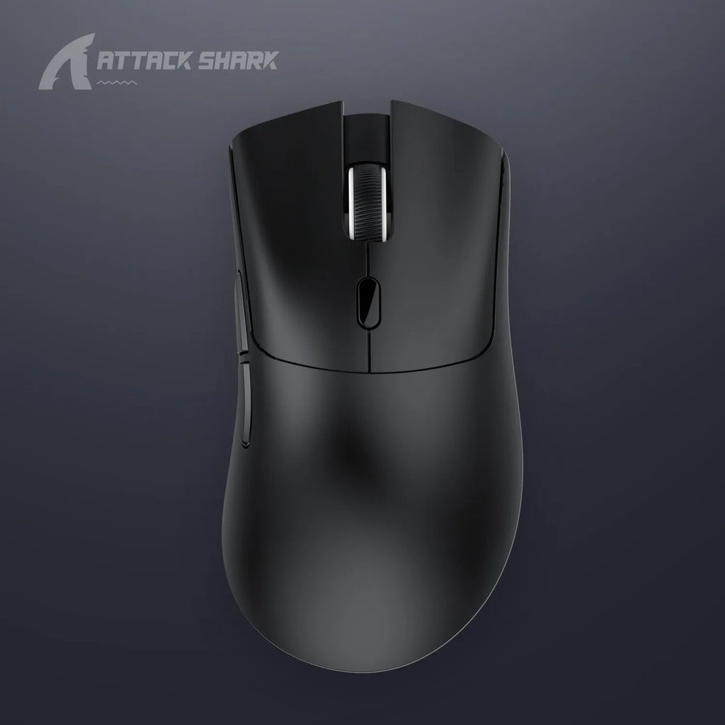 Attack Shark wireless Bluetooth gaming mouse in black, red, or white on a desk