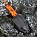Multi-function survival knife with 80mm blade, binding rope handle and ABS sheath