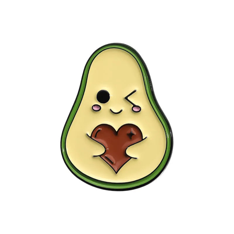 Colourful cartoon fruit zinc alloy brooch with pin back on denim jacket lapel