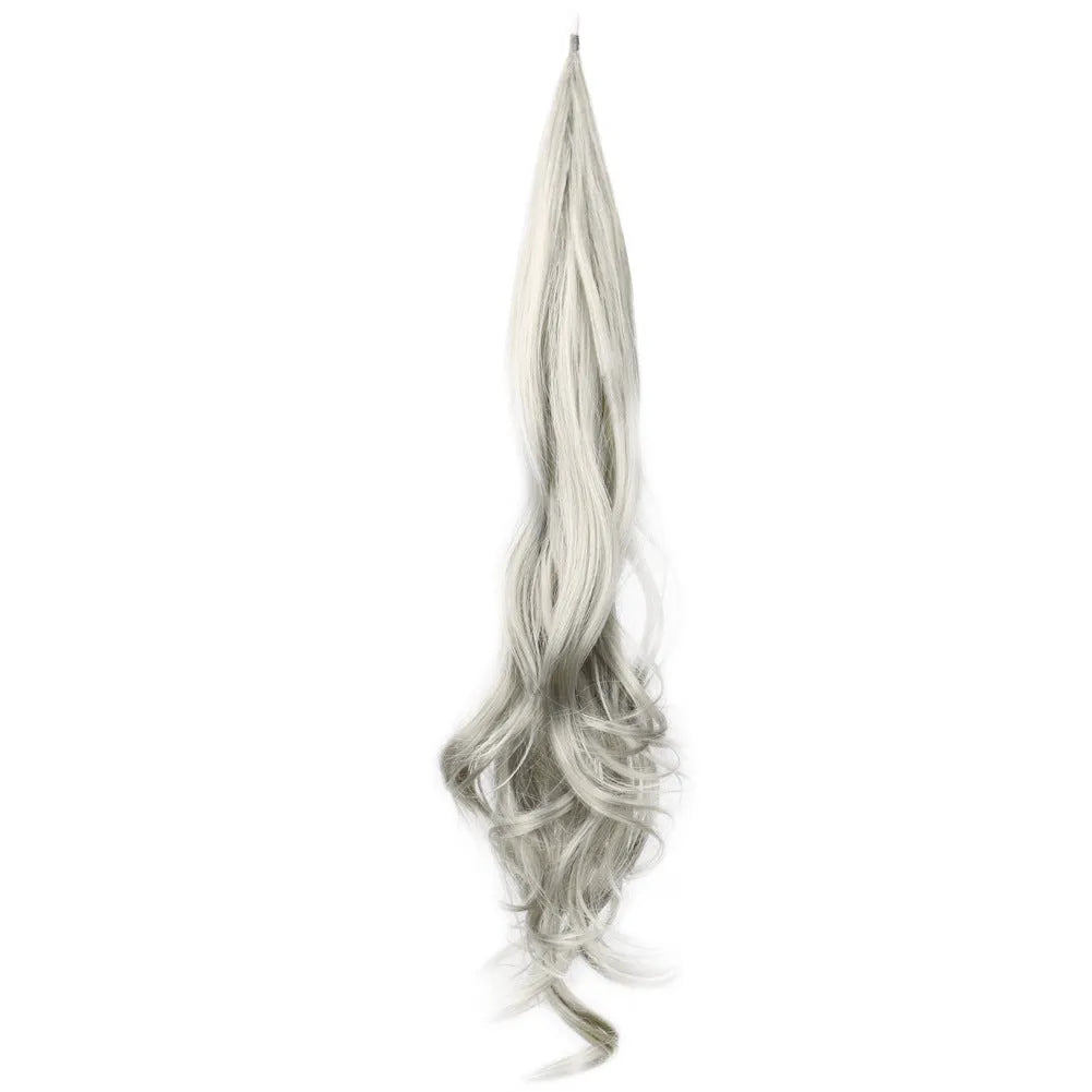 Long ponytail wrap wig in domestic silk fibre, 32in horse tail style, shown in one of seven colours including 1B, 4, 8, 12, 27, 613 and Grey