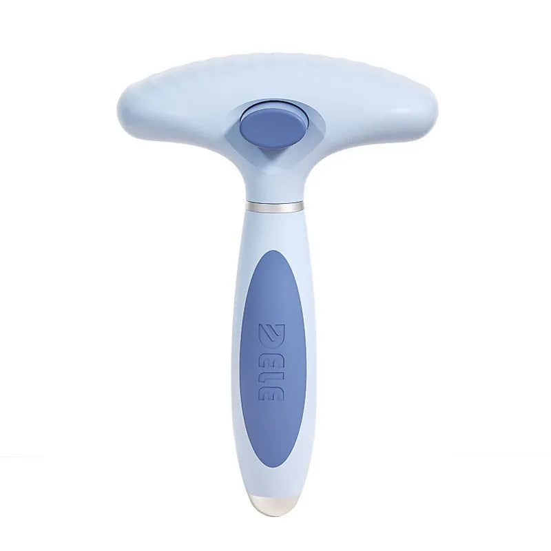 Stainless steel double row pet comb for dogs in azure light blue colour