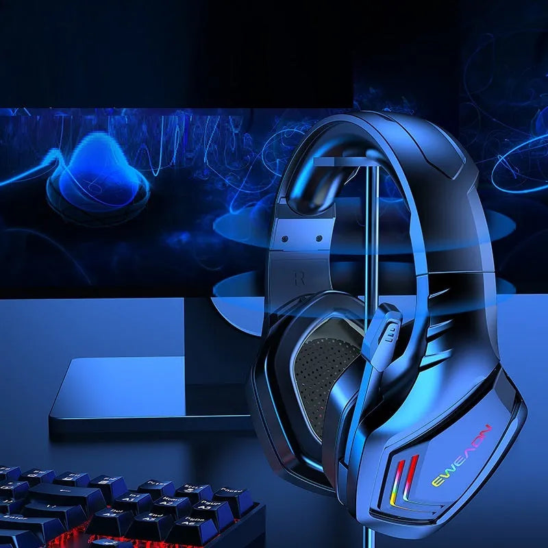 Black wireless Bluetooth headphones with RGB lighting and noise reduction technology