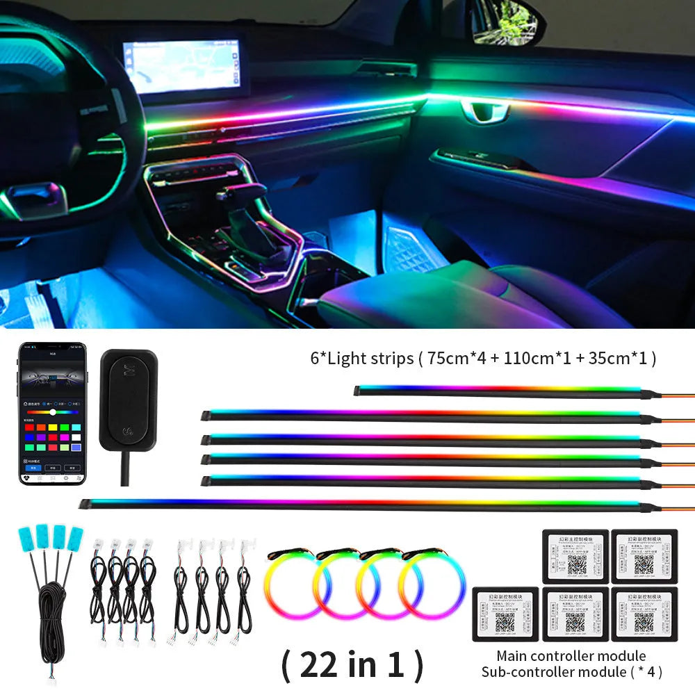18in1 hidden LED streamer dynamic car ambience light acrylic 12V general vehicle interior