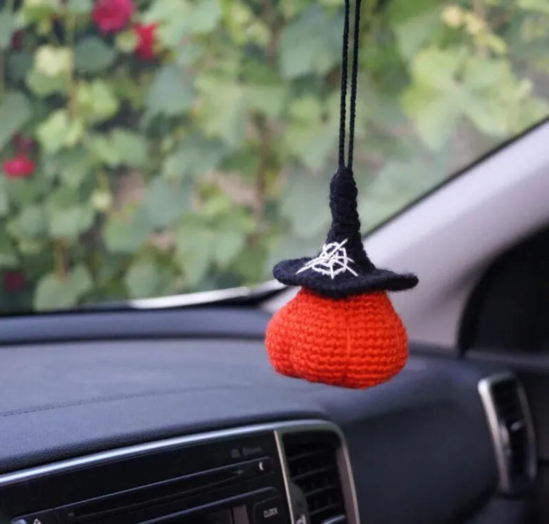 Hand-woven plush automobile hanging ornament with cartoon design for car interior decoration