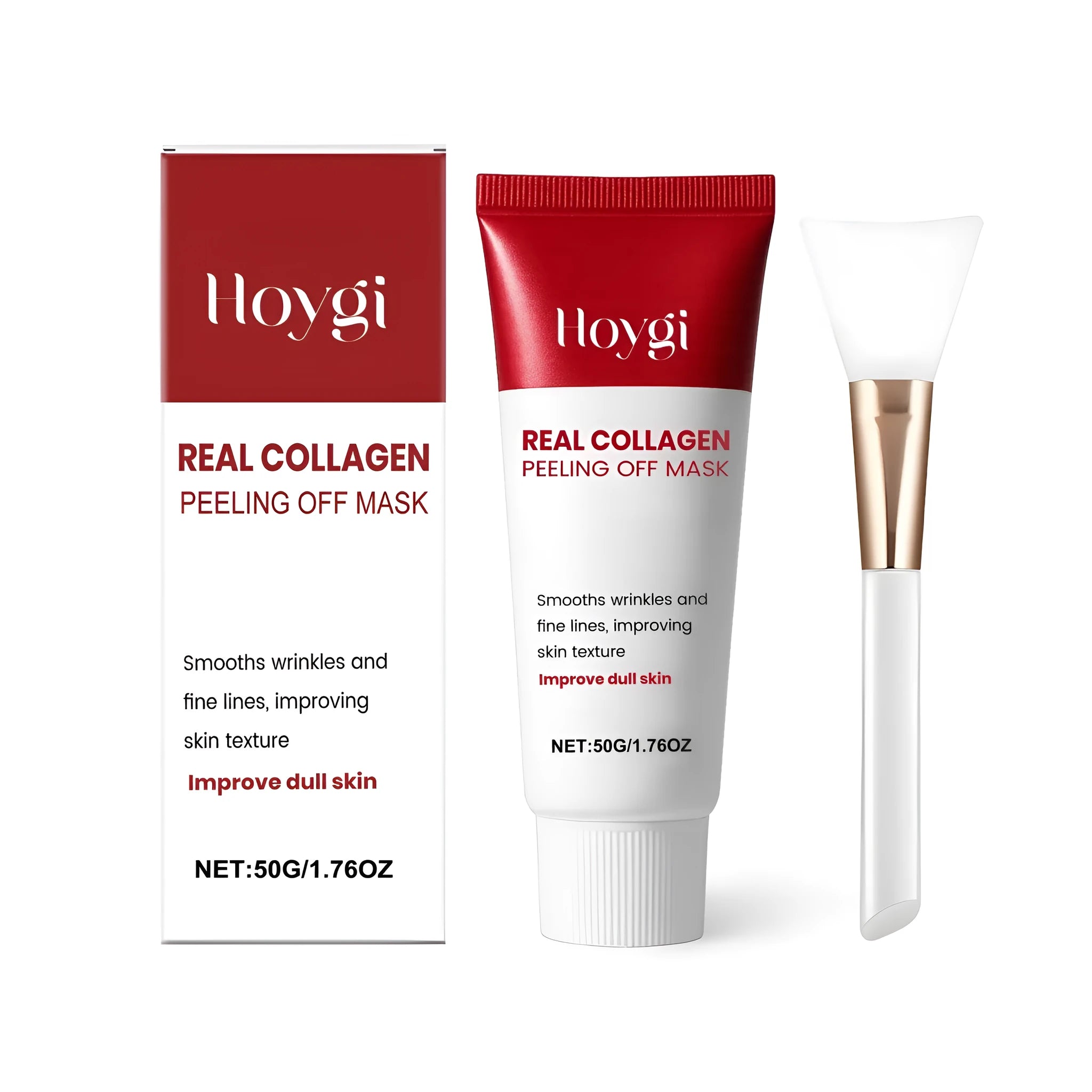 Collagen peel-off mask tube and application brush for facial skincare treatment