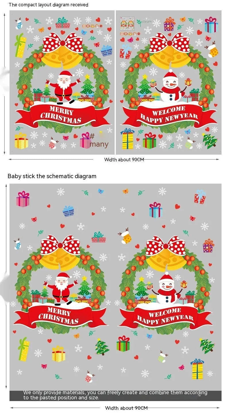 Two large colourful cartoon pattern electrostatic wall stickers, each 60cm by 45cm, for window or wall decoration.