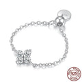 S925 sterling silver four-leaf clover chain ring with adjustable open band in BSR694-E colour