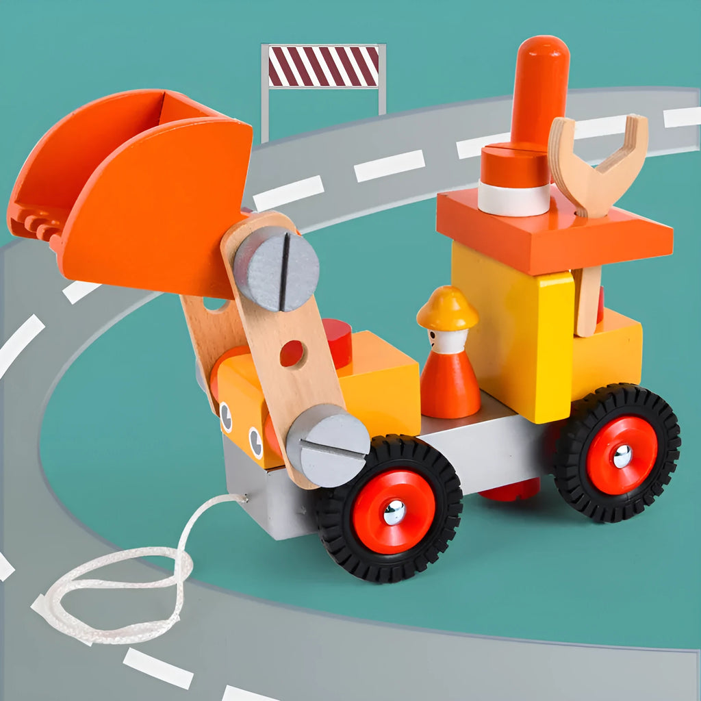 Wooden disassembling excavator toy for children ages 4-6, 23x12.5x18.5 cm, in colour box packaging