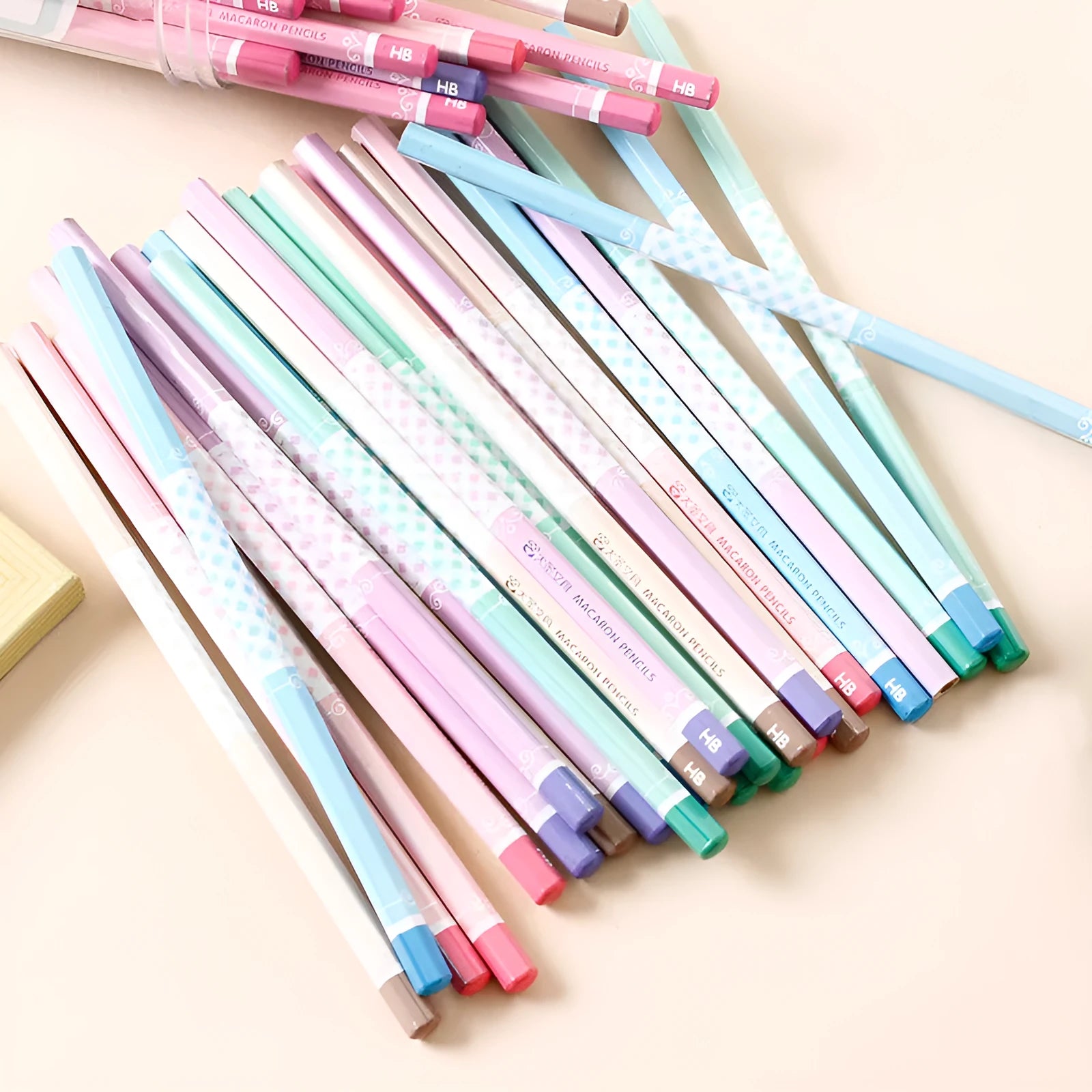 Basswood six-angle thermal transfer pencil with natural wood finish and HB marking