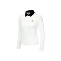 Women's white long sleeve golf top with slim sports cut for outdoor sun protection