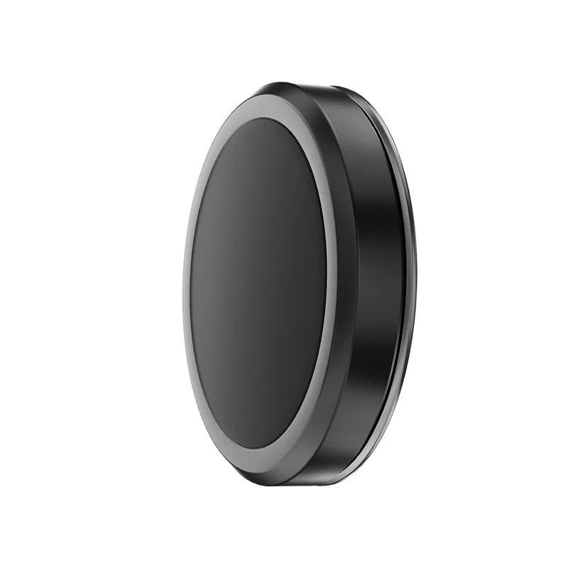 Obsidian black alloy mobile phone holder with magnetic discs on a table