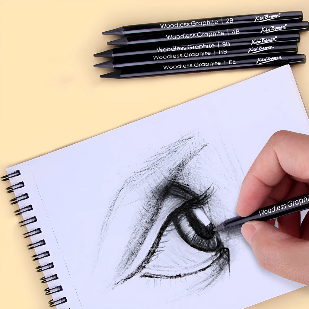 Set of wood-free graphite sketching pencils in grades HB, 2B, 4B, 6B, 8B, and EE.