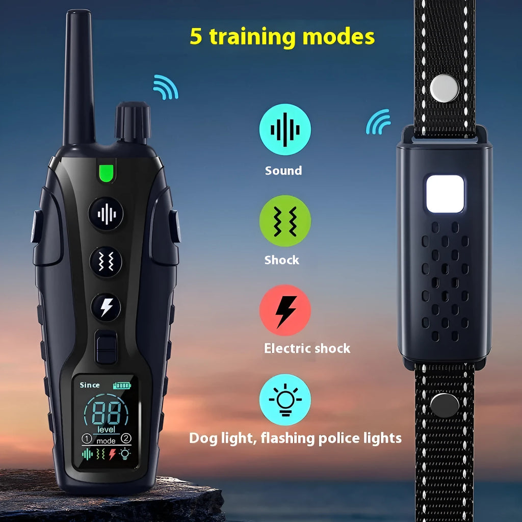 Colour screen dog trainer remote control and collar set with waterproof design and dual power display 2000 metre range