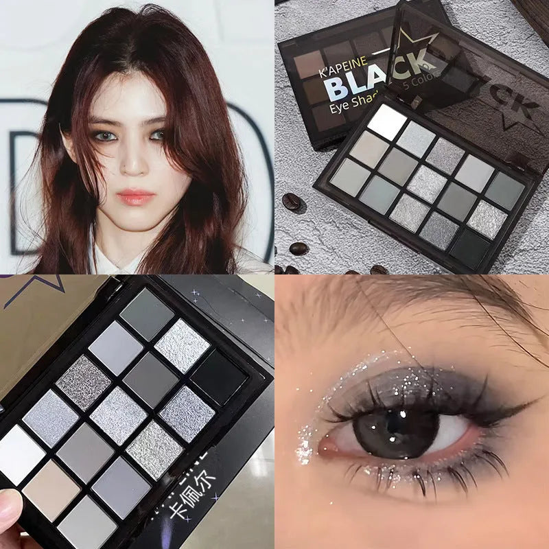 15-colour night elf eye shadow palette showing brown and blue shades for smoky makeup