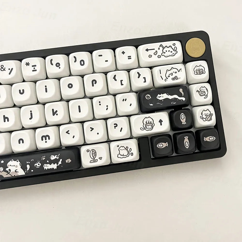 Kitten's Fantasy keycap set with black and white cat design in MOA profile on a mechanical keyboard